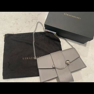 Strathberry Mini Crescent Clutch in Slate (NWT)
